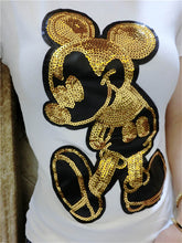 Harajuku Female Tops Tee  Summer Women Tops Tees Golden Sequined Cartoon Mouse Print T-Shirt Short Sleeves T-shirt 33024 GS