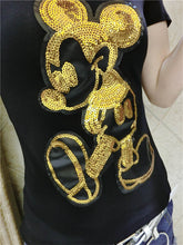 Harajuku Female Tops Tee  Summer Women Tops Tees Golden Sequined Cartoon Mouse Print T-Shirt Short Sleeves T-shirt 33024 GS