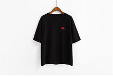Harajuku Tees  Rose Embroidery Women T-shirt Casual Summer New Fashion Tops Short Sleeves O-neck Ladies T-shirts 33030 GS