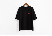 Harajuku Tees  Rose Embroidery Women T-shirt Casual Summer New Fashion Tops Short Sleeves O-neck Ladies T-shirts 33030 GS
