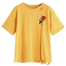 Harajuku women T shirts  Fashion Embroidery Hole Short Sleeve  T-Shirt For Women poleras de mujer Black White #421 GS