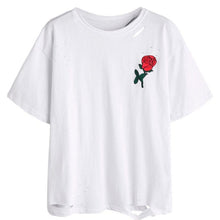 Harajuku women T shirts  Fashion Embroidery Hole Short Sleeve  T-Shirt For Women poleras de mujer Black White #421 GS