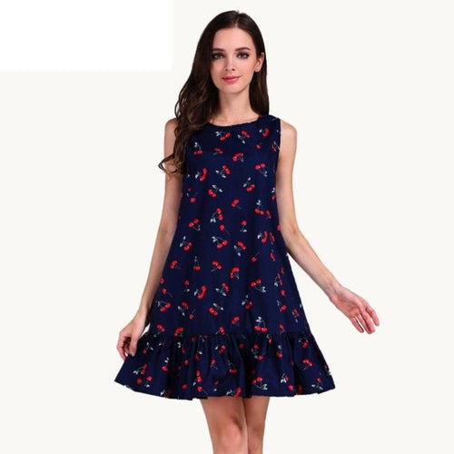 High Fashion Women   dress Runway Sleeveless Vintage Ruffles Mini Dress Print Casual A Line Ladies Dresses #63 GS