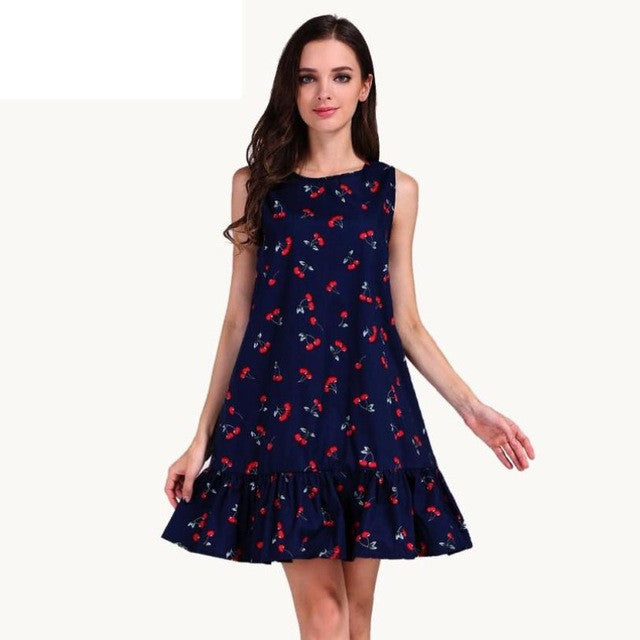 High Fashion Women   dress Runway Sleeveless Vintage Ruffles Mini Dress Print Casual A Line Ladies Dresses #63 GS