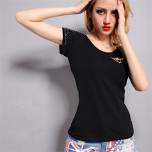 Hollow Out Women T Shirt Print O-Neck Short Sleeve Summer Women t-shirt Fashion Women Diamond Bling Tops Plus Size 71909 GS