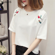 Hot  Female Summer Tops Tee Casual Short Sleeves T-shirt Cute Embroidery Birds Girls Tops Loose Tshirts 33002 GS