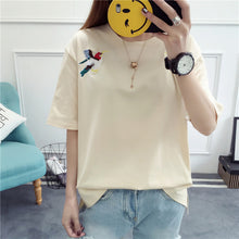 Hot  Female Summer Tops Tee Casual Short Sleeves T-shirt Cute Embroidery Birds Girls Tops Loose Tshirts 33002 GS