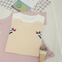 Hot  Female Summer Tops Tee Casual Short Sleeves T-shirt Cute Embroidery Birds Girls Tops Loose Tshirts 33002 GS