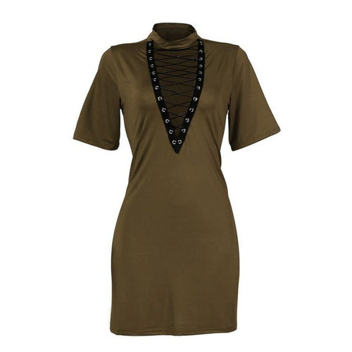 Hot Sale  t Shirt Women  Short Sleeve Sexy Bandage V Neck Bodycon Evening Party Short Mini Dresses Ladies 6Color #23 GS