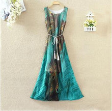 Hot  Bohemian Beach Dress Summer New O Neck Sleeveless Tank Dresses Sweet Floral Print Women Dress Casual Vestidos 71234 GS