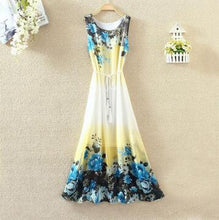Hot  Bohemian Beach Dress Summer New O Neck Sleeveless Tank Dresses Sweet Floral Print Women Dress Casual Vestidos 71234 GS