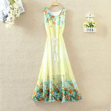 Hot  Bohemian Beach Dress Summer New O Neck Sleeveless Tank Dresses Sweet Floral Print Women Dress Casual Vestidos 71234 GS