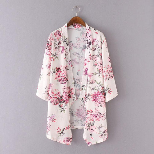 Hot Sale  Women Tops Beachwear Kimono Cardigans Floral Print Chiffon Shirts Casual Women Blouses feminina Kimonos SY GS