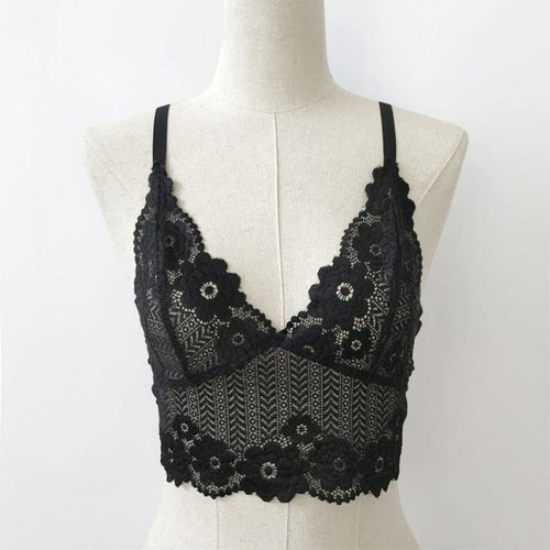 Hot Sale Women Black White Lace Flower Bralette Bras Crop Top Sexy See Through Unppaded Brassiere Women Bra For Ladies  #63 GS