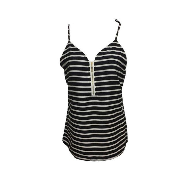 Hot Selling Women Sling Sleeveless Tank Tops Sexy V-Neck Striped Short Camisole Ladies Vest 3Colors #25 GS