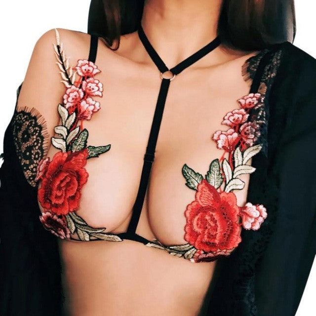 Hot Sellling Sexy Women Girl Appliques Floral Hollow Out Elastic sexy Bra Bandage Strappy Halter Bra Bustier Crop Tops #23 GS