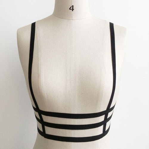 Hot Sexy Ladies Women Gothic Hollow Out Elastic sexy Strappy Bandage Bra Bustier Black Halter Bra Tops Crop Black #23 GS