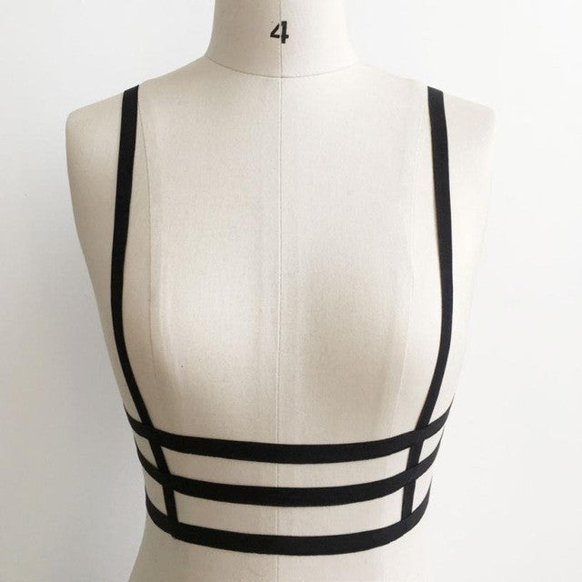Hot Sexy Ladies Women Gothic Hollow Out Elastic sexy Strappy Bandage Bra Bustier Black Halter Bra Tops Crop Black #23 GS