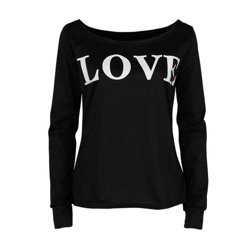 LOVE Print T shirts Women Casual Long Sleeve Zipper Black Blue Womens Tops   T-Shirt Femme camisas femininas #1214 GS