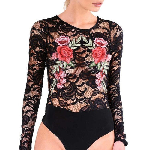 Lace Hollow Out sexy bodysuits Women  Embroidery Jumpsuit Romper Women overalls Ladies  Clothes Black/White #23 GS