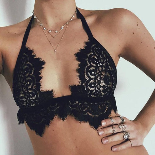 Lace Sexy  New  Style Women Crop Tops Hollow Sleeveless Black Crochet Backless Camis Female Cropped Feminino Black #63 GS