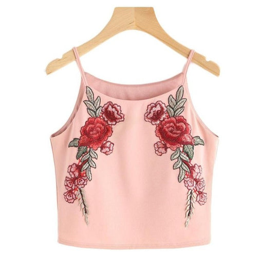 Ladies  Style Flower Embroidery Vest Tank Top Ladies Casual Tops Sleeveless Strappy Crop Top Women Camisole Femme #23 GS