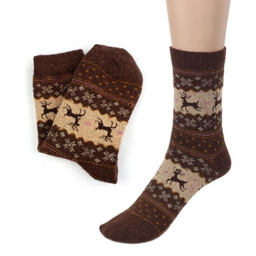 LandFox  Fashion Cute Christmas Deer Design Casual Knit Wool Socks Warm  Mens Women GS
