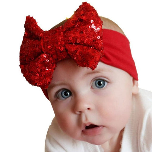 LandFox  Fashion Elastic Children Headband Cute Sequins Bow Baby Girl Hair Accessories GS