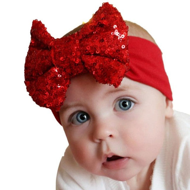 LandFox  Fashion Elastic Children Headband Cute Sequins Bow Baby Girl Hair Accessories GS
