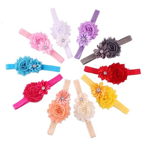 LandFox Fashion 10pcs Baby Girl Elastic Multicolor Flower Headband Rhinestone Women Hair Bands GS