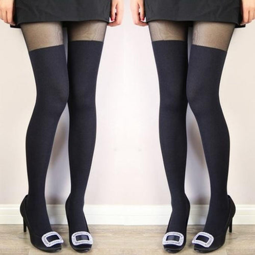 LandFox Opaque Stitching Womens Over Knee Thigh Siamese Leggings Elastic GS