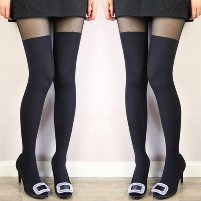 LandFox Opaque Stitching Womens Over Knee Thigh Siamese Leggings Elastic GS