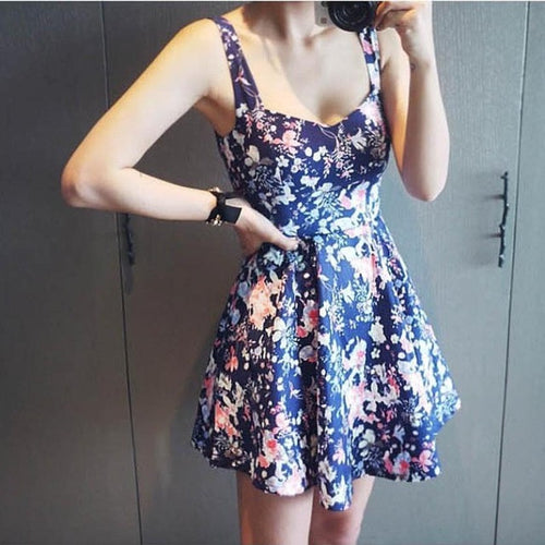 LandFox dress casual Women Sleeveless korean dress Women Printing Short Mini Cute Dress 2 Colors Vestito Donna Jurken GS