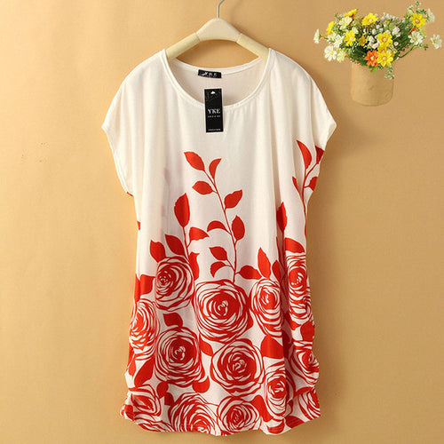 Landfox  4Color Fashion New   Women Dress Casual Dress Loose Printing Floral Tunic Dress Women Clothing GS