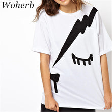 Lightning Cartoon Print T shirts  New Fashion Loose Women Tops O-neck Short Sleeve Women t-shirt Plus Size 72603 GS