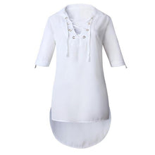 Long Style Chiffon Shirts Women Long Sleeve V Neck Lacing Up  Casual Thin Womens Blouses Loose Tops Female Clothes #52 GS