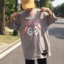 Lost Letter Print t-shirt  New Women Harajuku Skull Hole T shirts Women Top Short Sleeve Female O-neck Plus Size tops 72678 GS