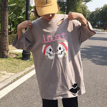 Lost Letter Print t-shirt  New Women Harajuku Skull Hole T shirts Women Top Short Sleeve Female O-neck Plus Size tops 72678 GS