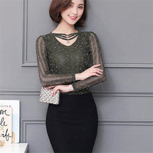 M-3XL New  Women Summer Lace T Shirt Fashion Hollow Out Tops V-Neck Full Sleeve t-shirt Plus Size tee 72593 GS