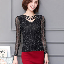 M-3XL New  Women Summer Lace T Shirt Fashion Hollow Out Tops V-Neck Full Sleeve t-shirt Plus Size tee 72593 GS