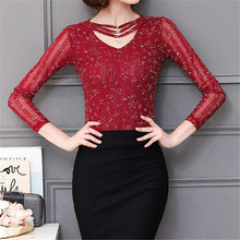 M-3XL New  Women Summer Lace T Shirt Fashion Hollow Out Tops V-Neck Full Sleeve t-shirt Plus Size tee 72593 GS