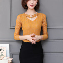 M-3XL New  Women Summer Lace T Shirt Fashion Hollow Out Tops V-Neck Full Sleeve t-shirt Plus Size tee 72593 GS
