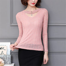 M-3XL New  Women Summer Lace T Shirt Fashion Hollow Out Tops V-Neck Full Sleeve t-shirt Plus Size tee 72593 GS