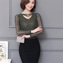 M-3XL New  Women Summer Lace T Shirt Fashion Hollow Out Tops V-Neck Full Sleeve t-shirt Plus Size tee 72593 GS