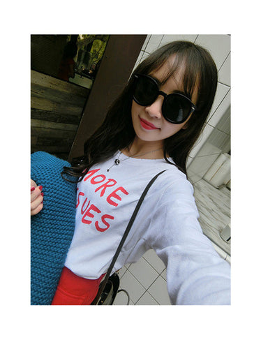MORE ISSUES Letter Print t-shirt  New Women Hole T shirts clothing Women Top Full Sleeve Female O-neck Plus Size tops 72670 GS