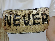 NEVER letter Print tshirt Sequined New  Fashion Korean Short Sleeve T-shirts Plus Size Female t shirts Women Tops 72586 GS