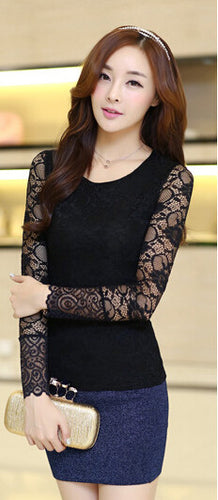 NEW Fall Brand Slim wild t-shirt women Bow Long-sleeved Lace t shirt Plus Size tops 9673 GS