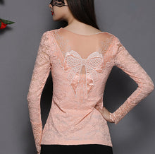 NEW Fall Brand Slim wild t-shirt women Bow Long-sleeved Lace t shirt Plus Size tops 9673 GS