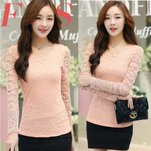 NEW Fall Brand Slim wild t-shirt women Bow Long-sleeved Lace t shirt Plus Size tops 9673 GS
