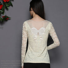 NEW Fall Brand Slim wild t-shirt women Bow Long-sleeved Lace t shirt Plus Size tops 9673 GS